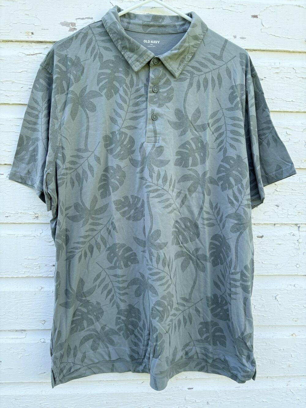 Old Navy Polo Shirt Mens XXL Green Palm Tree Jungle Safari Print Golf